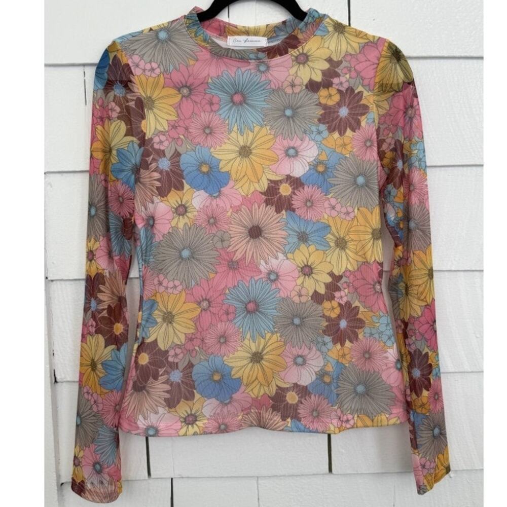 Bloomcore Women's Floral Mock Neck Top Festival Artsy Hippie Retro Cottagecore